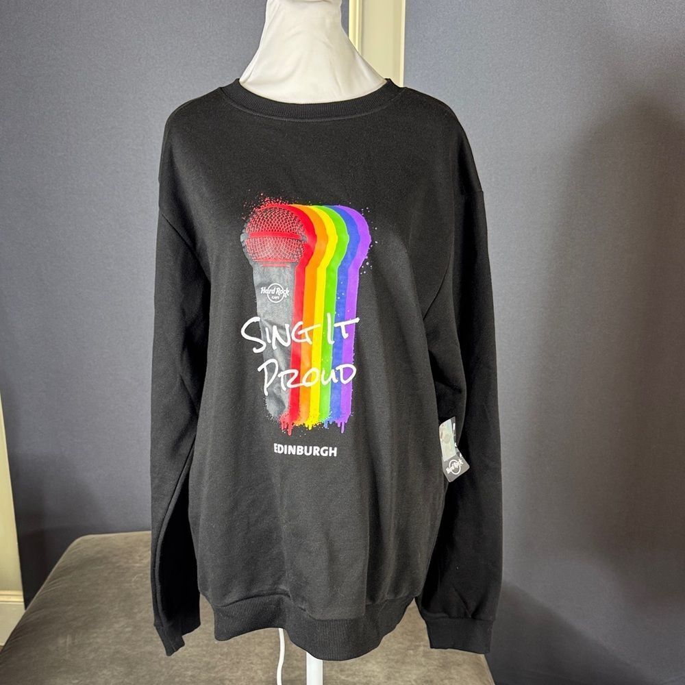 Hard Rock Adult Unisex Black Long Sleeve Sweater Pride Sing it Loud Size L NWT